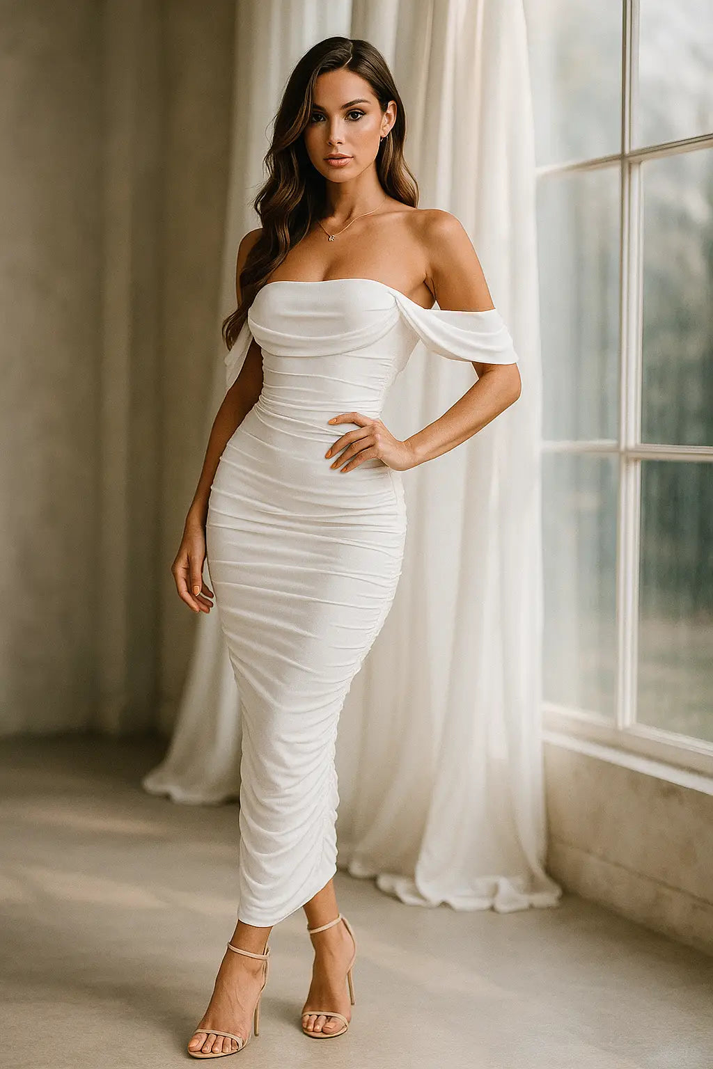Strapless Pleated Bodycon Dress