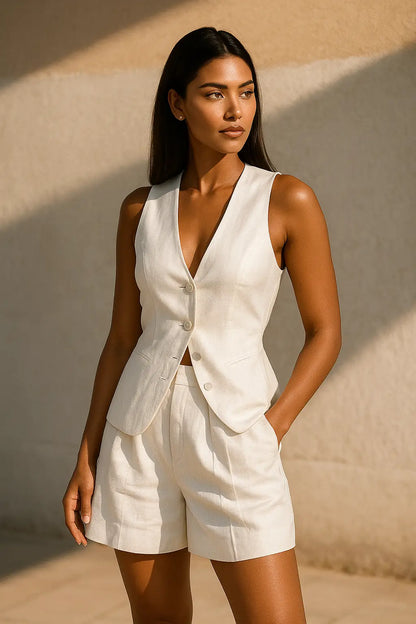 Cross-Border Summer Linen Vest & Shorts Set