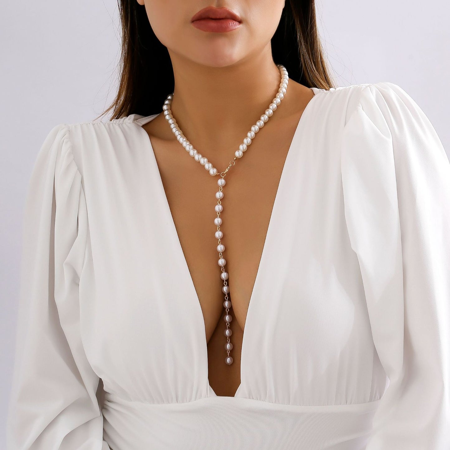 Long Retro Pearl and Tassel Necklace