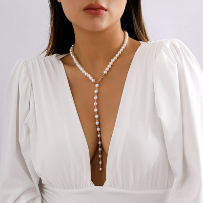 Long Retro Pearl and Tassel Necklace