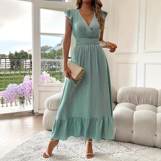 in stock 2025 Europe and the United States cross-border Amazon new women's long summer short sleeve dress independent station