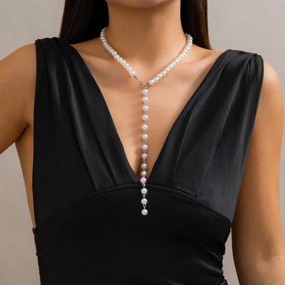 Long Retro Pearl and Tassel Necklace